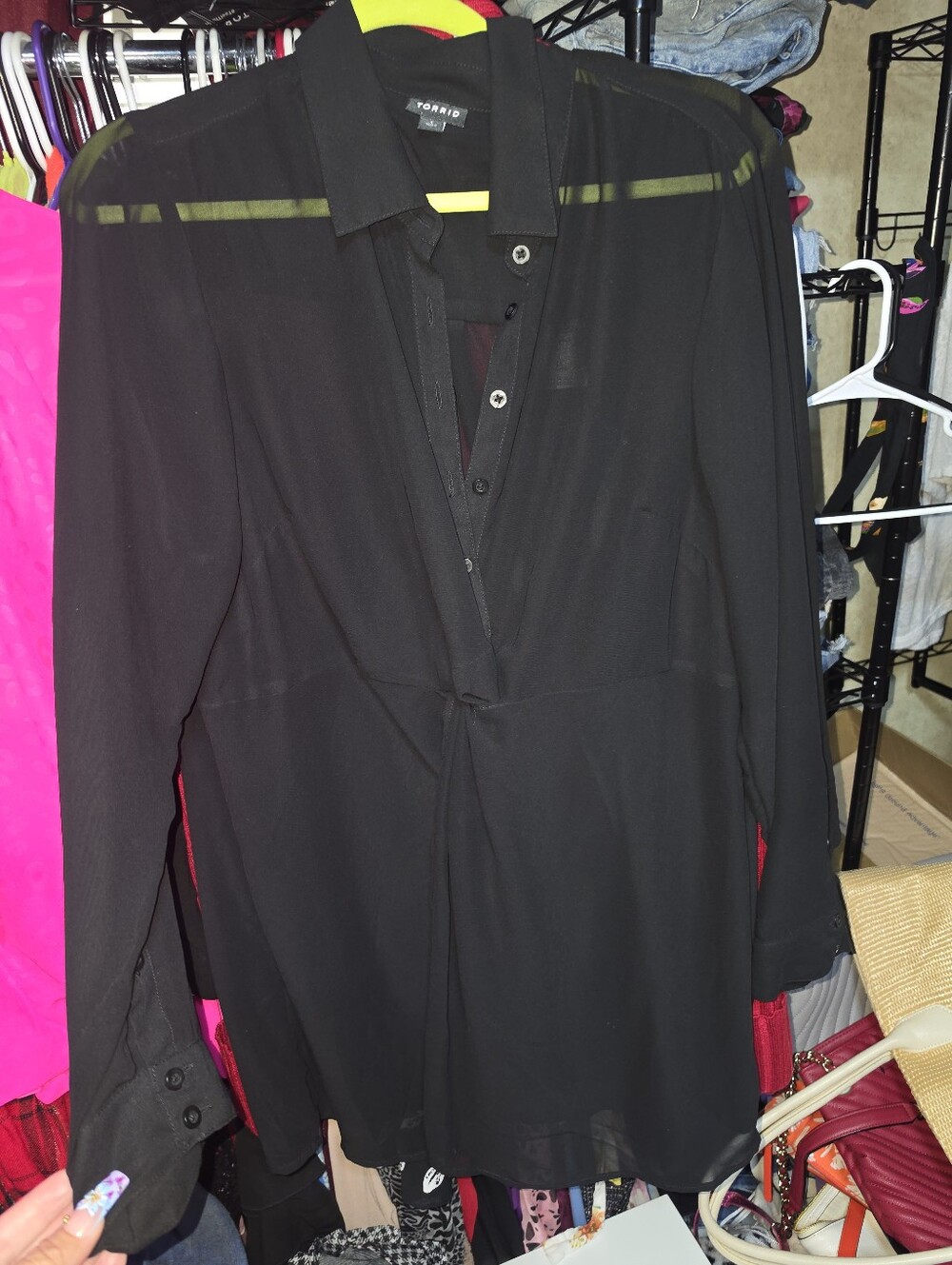 NWOT Torrid Black Sheer Long-Sleeve Blouse 1x